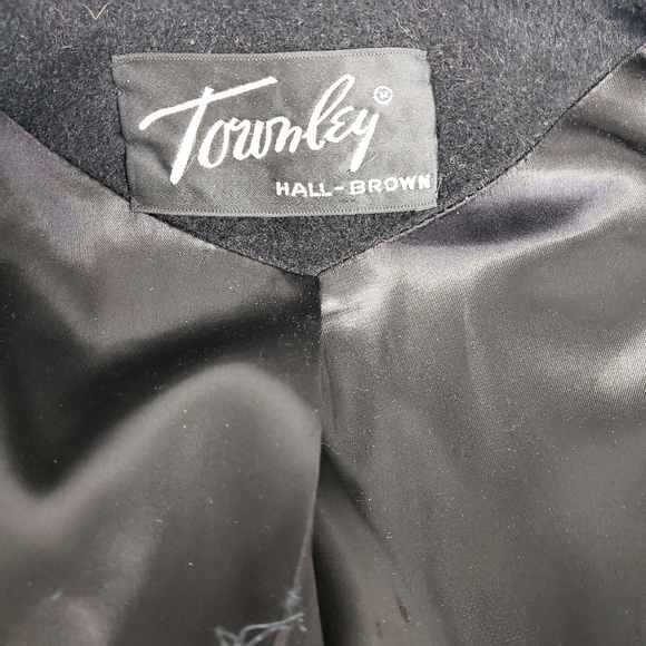 Vtg Townly Wool Dress Coat Mink Fur Collar Black L Satin Lined EUC Mid Century - Picture 6 of 16